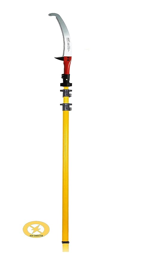 FESTEL Skytuch Multipurpose Shock Proof Fiberglass 8-To-24 Foot Extendable Telescopic Pole Shock Proof With Pruning Saw (Yellow), Hand Powered