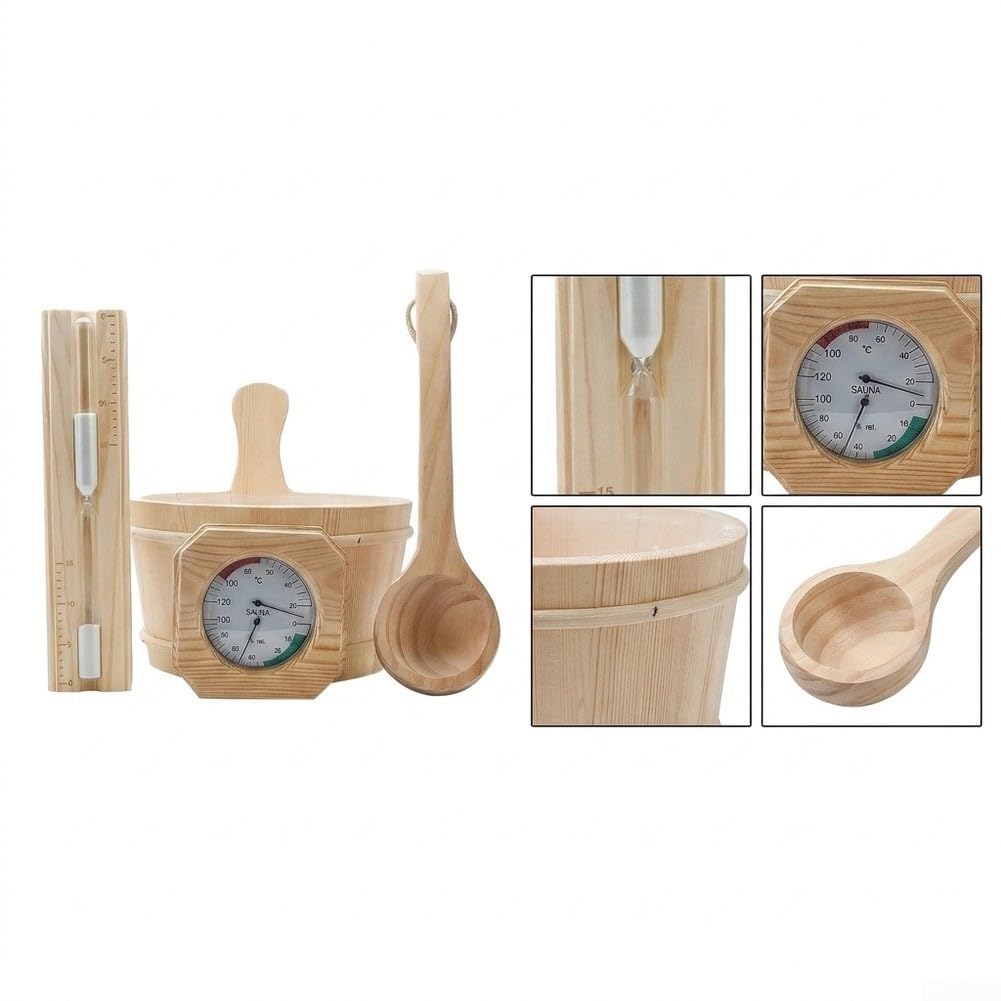 Juego de sauna de madera de pino de 4 piezas, accesorios de sauna, juego de