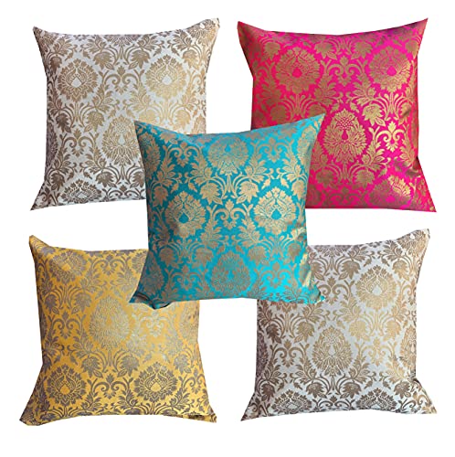 PINK PARROT Dopian Silk Designer 16x16 inch Decorative Throw Pill...