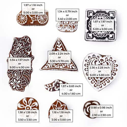 Image of Hashcart | Set of 10 | Wooden Floral Multi-Design Printing Stamps for Scrapbooking | Blocks for Project Making | Henna Mehndi | Fabric Textile | Art Craft | Pottery Craft