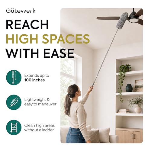 Image of Extendable Feather Duster, Microfiber Duster, Ceiling Fan Duster, Feather Dusters for Cleaning, Dust Cleaner, Cobweb Duster - Electrostatic Bendable Head - up to 100 Inch