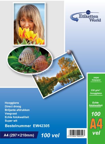 Etikettenworld BV EW42305 High Gloss A4 photo paper-100 sheets/230 GSM