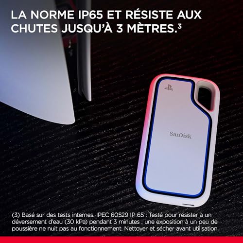 SanDisk Extreme Portable Disque SSD pour Console PlayStation 5 et PC 1 to, Vitesse de Lecture jusqu'à 1000 Mo/s, IP65 résistance, Protection Contre Les Chutes, Un essai d’Un Mois pour Discord Nitro