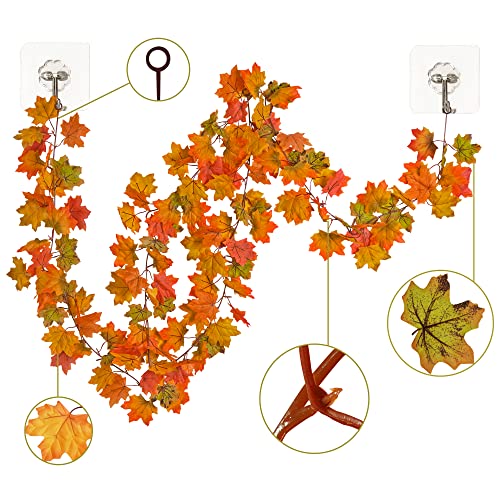 Bemece 2 Pack (5.67 Ft/Pcs) Artificial Maple Leaf Garland Hanging Fall Fake Leave Vines For Indoor Outdoor Party Wedding Home Garden Wall Doorway Fireplace Christmas Decor #TOP1