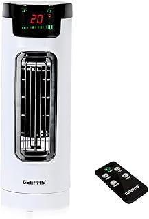 GEEPAS Cooling Mini Tower Fan with Remote Control - Portable, Oscillating, 3 Speed Settings with 7.5 Hour Timer Function - Powerful Airflow for Home or Office, White, 2 Year Warranty