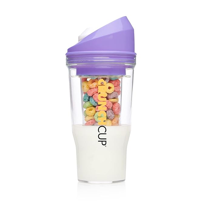 CRUNCHCUP XL - Portable Plastic Cereal Cups for Breakfast On the Go, To Go Cereal and Milk Container for your favorite Breakfast Cereals, No Spoon or Bowl Required (Yellow)