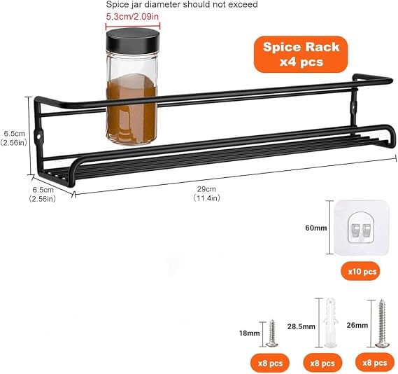Estefanlo Spice Rack, Spice Rack for Inside Cupboard, Spice Racks Wall Mounted, Spice Racks, Spice Organiser, Spices Rack, Spice Shelf
