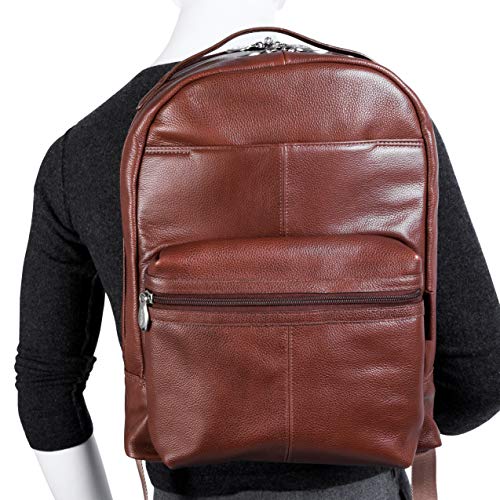 Mcklein, S Series, Parker, Pebble Grain Calfskin Leather, 15" Leather Dual Compartment Laptop Backpack, Brown (88554) #TOP5