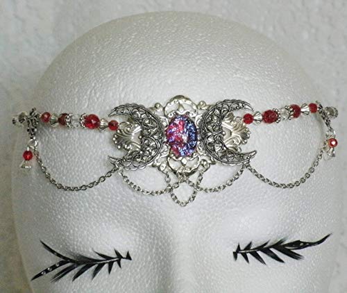 Dragons Breath Fire Opal Circlet, Handmade Jewelry Wiccan Pagan Wicca Triple Moon Witch Witchcraft Goddess Headpiece #TOP5