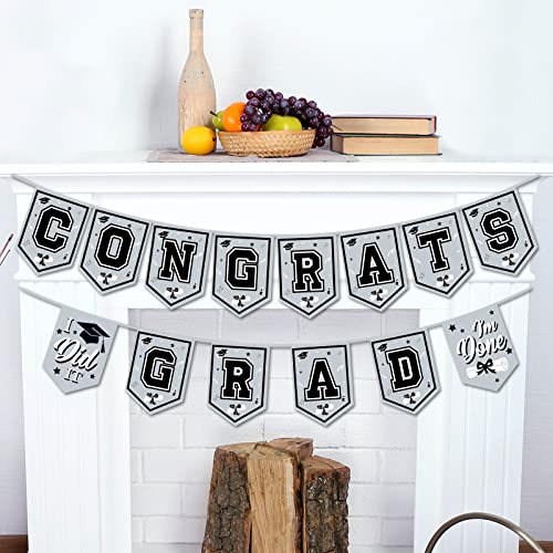 Image of 2026 Silver Graduation Banner - No DIY Required Graduation Party Supplies Decorations Grad Banner for College, High School Party (Silver and Black Congrats Grad)