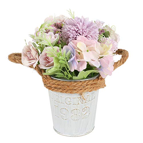 HUAESIN Flores Artificiales Decoracion Jarrones Hortensias Artificiales Decorativas con Maceta Artificial Pequeña para Exterior Interior Baño Hogar Cocina Oficina Mesa Ventana Terraza Fiesta Purpura