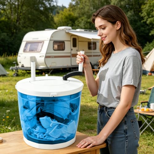Fenudox Hand Crank Spin Dryer 2-in-1 Non-Electric Portable Washing Machine 4.4 lb Weight Capacity Dual Wash Cycles Compact Design Manual Traveling Outdoor Washing Machine Grey and Blue Sky Blue