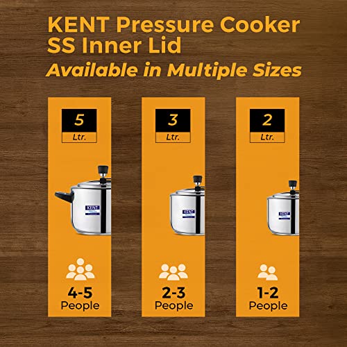 Image of KENT Pressure Cooker SS Inner Lid 2 Litre, 4.6 Heavy Encapsulated Bottom, Injection Moulded Handles for Durability, Lead Free Saftey Valve, Suitable for Induction Cooktops (Stainless Steel, Silver)