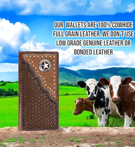 Image of F&L CLASSIC Men's RFID Vintage Look Genuine Leather Long Bifold Wallet Checkbook Wallets,brown,240-80
