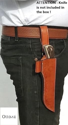 Ottoza Custom Handmade Brown 7" Leather Knife Sheath For 7 Inch Blade For Bushcraft Knife - Hunting Knife - Camping Knife - Survival Knife - Fixed Blade Knives Vertical Carry/Cow-Buffalo Leather No:74 #TOP6