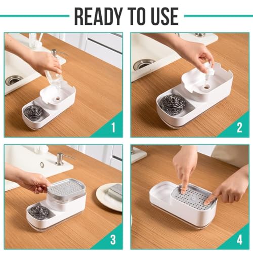 Image of SR Kitchen Soap Dispenser for Sink | 2-in-1 Liquid Dishwash Dispenser with Sponge Holder & Steel Scrubber | Steel Scrubber | 3-in-1 soap Dispenser | Sink Organizer, Durable & Rustproof