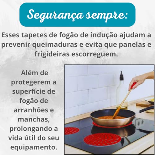Kit 4 Almofada Silicone Tapete Para Fogão de Indução Magnética Vermelho + Bônus