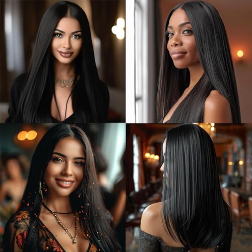 BERRYLION Long Straight Wigs for Women, Black, Average Size - Image 3