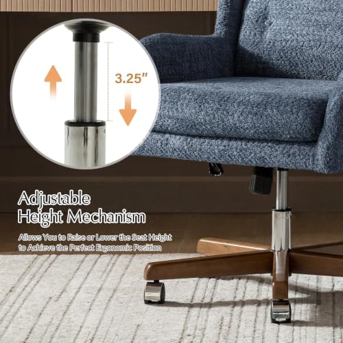 Image of HULALA HOME Modern Swivel Office Chair with Solid Wood Base, Slate-Blue