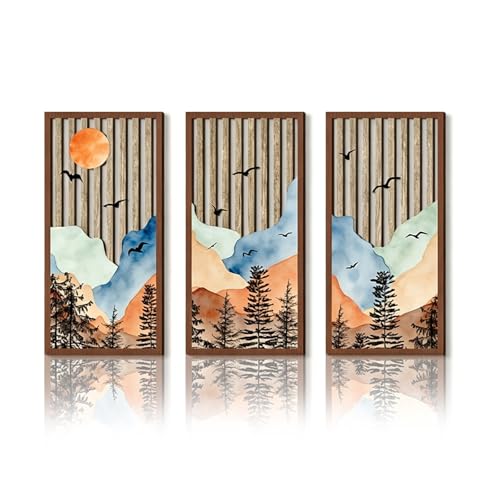 Cadre déco bois forêt oiseaux pour salon et chambre moderne bohème