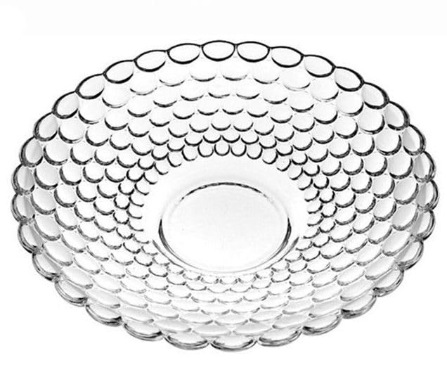 Image of Glass Fruit Plate 7 Inch, Set of 1, Decorative Scalloped Serving Dish for Kitchen Counter, Dining Table, & Centerpiece Decor Modern Textured Design for Snacks, Candy, Salad, & Home Use