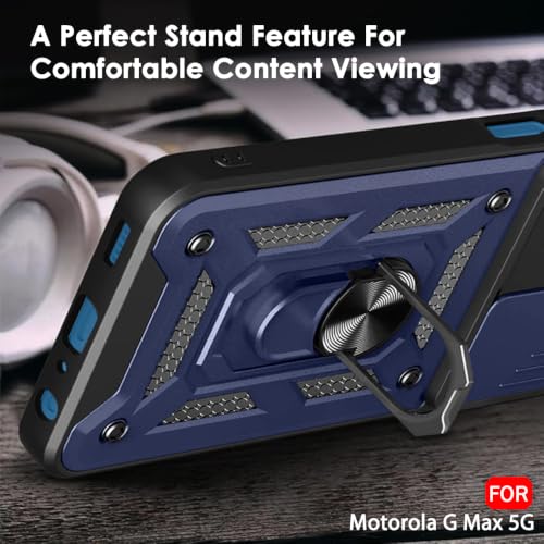 Image of TheGiftKart Tough Armor Bumper Back Cover Case for Motorola Moto G Max 5G | Kickstand & Ring Holder | 360 Degree Protection Back Cover Case for Moto G Max 5G (PC & TPU, Sliding Camera Cover, Blue)