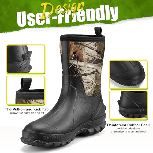 TIDEWE Rubber Boots for Men, 5.5mm Neoprene Insulated Rain Boots with Steel Shank, Waterproof Mid Calf Hunting Boots, Sturdy Rubber Work Boots for Farming Gardening Fishing - Image 6