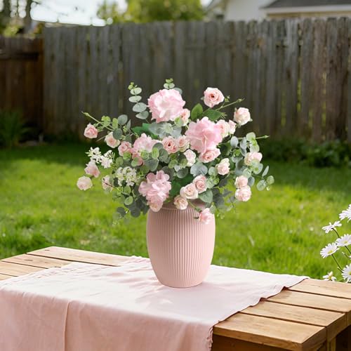 Serra Flora 10pcs Faux Silk Rose Artificial Flowers for Vase, Indoor Bulk Fake Eucalyptus with Stems for DIY Bouquet Centerpieces Wedding Fillers Arrangements Shower Decorations