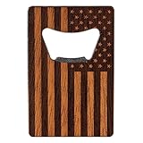 WOODCHUCK USA Wooden Credit Card Bottle Opener - American Flag - 100% Premium Wood - Slim Profile Designed to Fit in Wallet