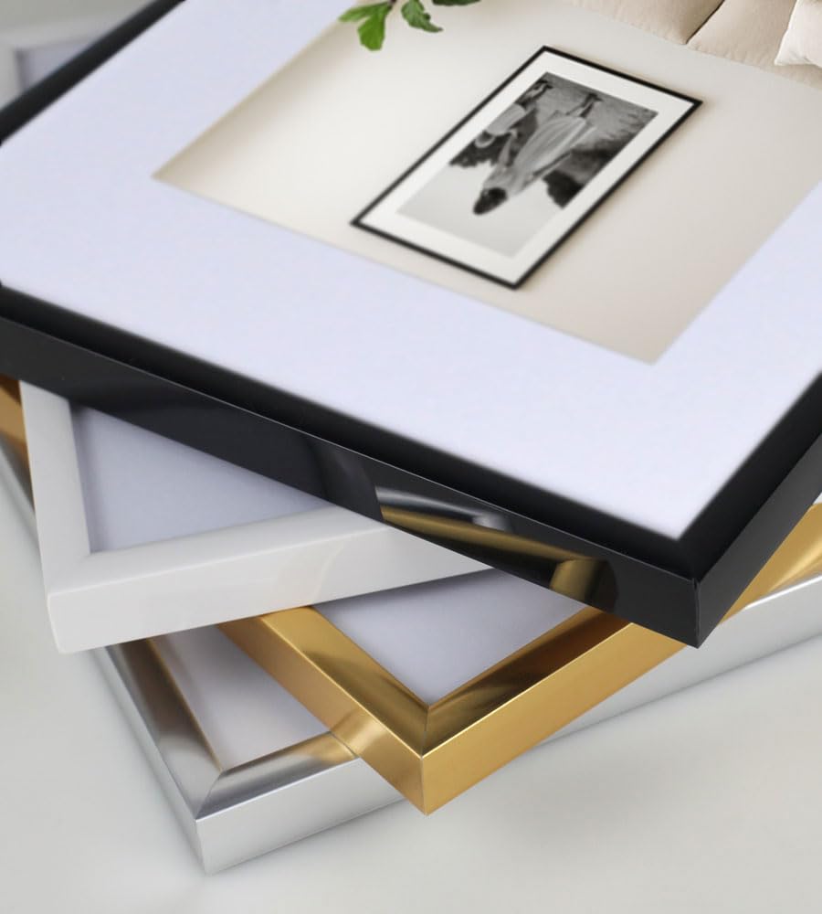 KM FOTO 3er 5er Set New Lifestyle Kunststoff Bilderrahmen mit Passepartout & Kunststoffglas Hoch- & Querform: Farbe: 3er Pack Gold | Format: 50x70