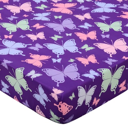 Image of Cloele Crib Sheet Butterfly Fitted Sheet for Girls - Baby Nursery Bed Sheet Cozy Bed Sheet for Standard Crib and Toddler Mattresses - Crib Mattress Sheet Infant Toddler Sheet