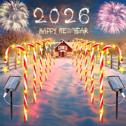 Solar Candy Cane Lights – 12-Piece Set, 22 Inch Outdoor Christmas Pathway Lights, 8 Lighting Modes with Memory Function, Solar-Powered Holiday Decorations for Garden, Yard, Walkway, Party, Driveway by PANADAJOY - Used condition - US$16.48
