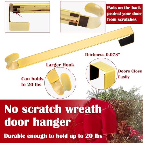 Image of Wreath Door Hanger, Adjustable Wreath Hangers for Front Door from 15 to 25 inch | Non Scratch Over the Door Hooks, 20lbs Metal Hook Perfect for Heavy Easter Halloween Christmas Wreaths Home Decorations