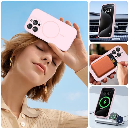 Image of Miracase Magnetic for iPhone 15 Pro Case, [Soft Anti-Scratch Microfiber Lining], Compatible with MagSafe, Liquid Silicone Shockproof Drop Protection Phone Case for 15 Pro, Sand Pink