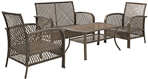 Crosley Furniture Ko70037Dw-Sa Tribeca 4-Piece Outdoor Wicker Seating Set (Loveseat, 2 Arm Chairs, Coffee Table), Driftwood Grey With Sand Cushions #TOP3