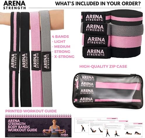 Arena Strength Long Fabric Resistance Bands Set with Workout Guide - Long Loop Resistance Band Set | Cloth Exercise Bands for Women | Pull Up Bands | Fabric Stretch Bands | Home Workout Bands Kit