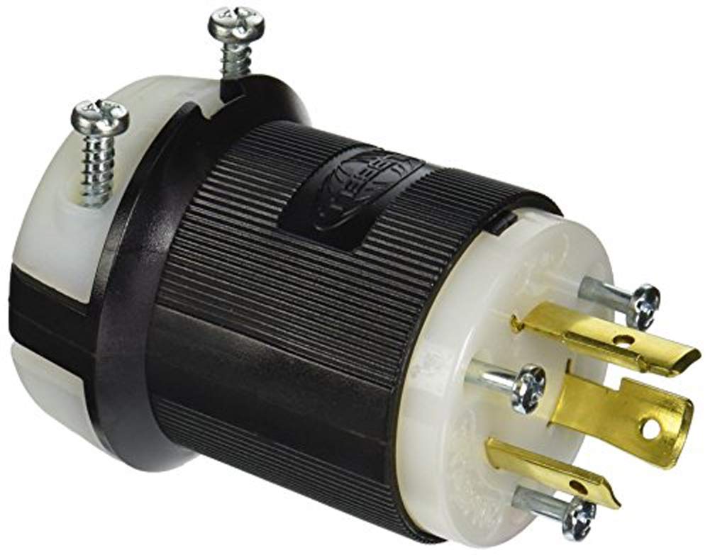 Hubbell HBL2341 Locking Plug, 20 amp, 480V, L8-20P, Black and White