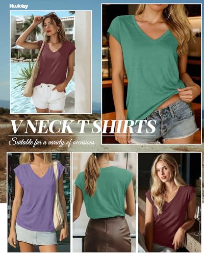 Image of Huukeay 3 Pack Women's V Neck Cap Sleeve T Shirts