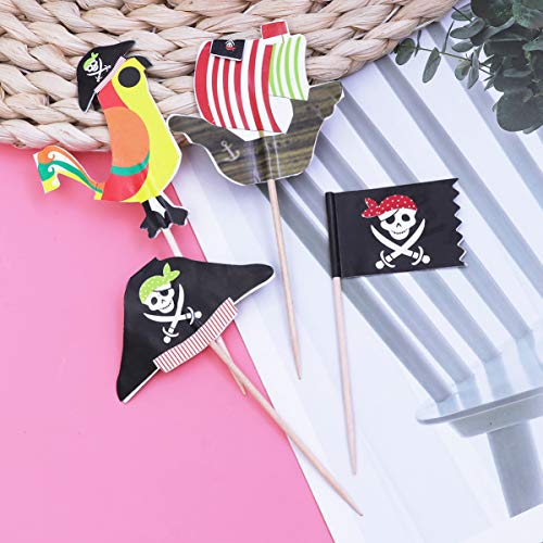 Gadpiparty 100 Pcs Pirate Cupcake Toppers Pirate Party Decoration Cupcake Picks for Pirate Theme Bir