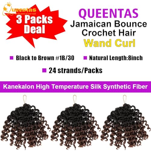 QUEENTAS 3Packs Short Crochet Hair for Women - Jamaican Gogo Braiding Hair Extensions 36 Roots (8inch,#1B/30) - Image 3