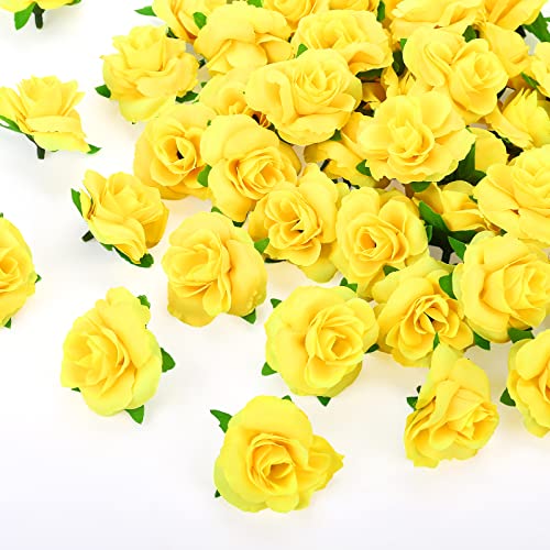 Kesote 50x Künstliche Blumenköpfe Blütenköpfe Kunst Blumen Rosen Köpfe für Hochzeit Party Deko DIY (Ø 4cm, Gelb)