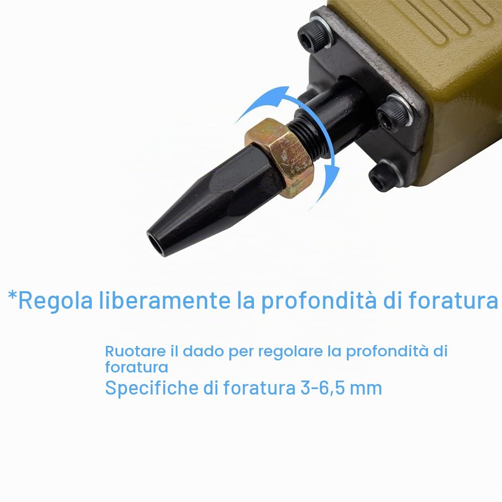 Pistola Pneumatica per Punzonatura, Punzonatrice ad Aria Compressa in Lamiera, Punzone per Fori da 3-6,5MM in Lamiera di Ferro BM-DK65