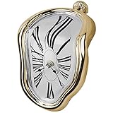 Shalwinn Salvador Dali Uhr, Surrealistische Schmelzuhr, Gold, kreative geschmolzene Regaluhr für dekorative Zuhause, Küche, Büro, Schreibtischtisch