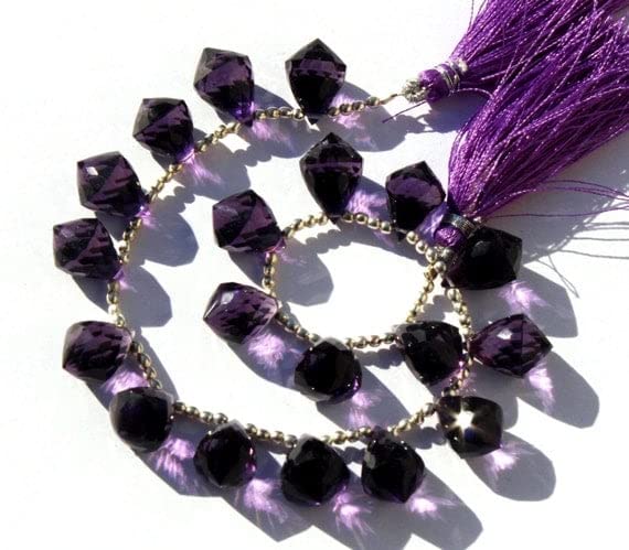Améthyste briolette 9x14 mm perle violette en quartz facetté