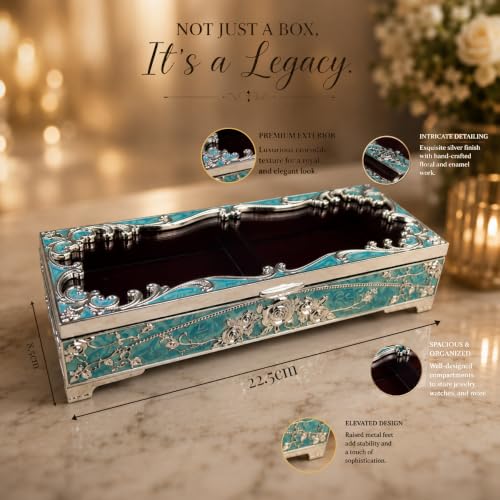 Image of Diviniti Premium Handcrafted Wedding Design 2-in-1 Decorative Storage Box with Lid, Blue | Multipurpose Home Decor Organizer for Jewelry, Keys, Chocolates, Keepsakes & Gift Decoration