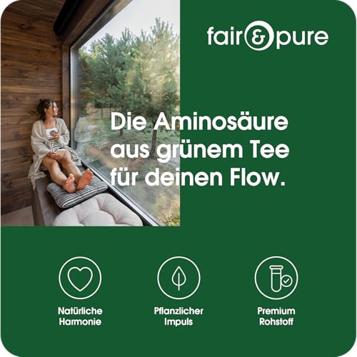 Fair & Pure L-Theanin 500 mg, 90 Tabletten, hochdosiert, Nahrungsergänzungsmittel vegan ohne Magnesiumstearat, in Deutschland hergestellt