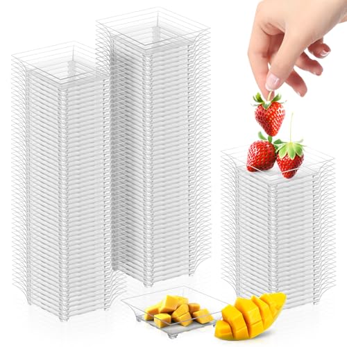 GothaBach 200 Pcs Mini Dessert Plates Clear Disposable Plastic Tray Mini Plastic Dish for Sauce Dessert Fruit or Appetizer(2.4)