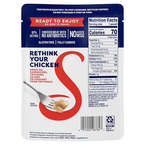 Image of Swanson Original White Chunk Fully Cooked Chicken, Ready to Eat, Simple On-the-Go Meals, 2.6 OZ Pouch