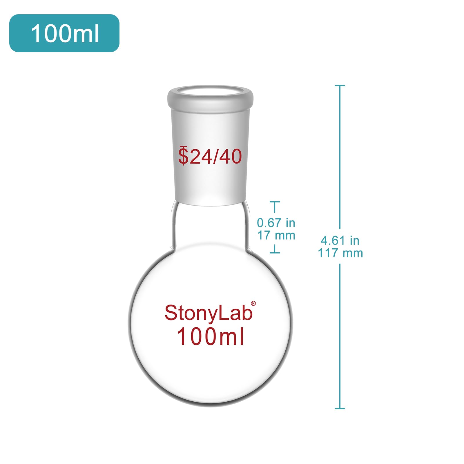 Matraz Fondo Redondo Cristal Borosilicato Pared Gruesa 24/40 100ml