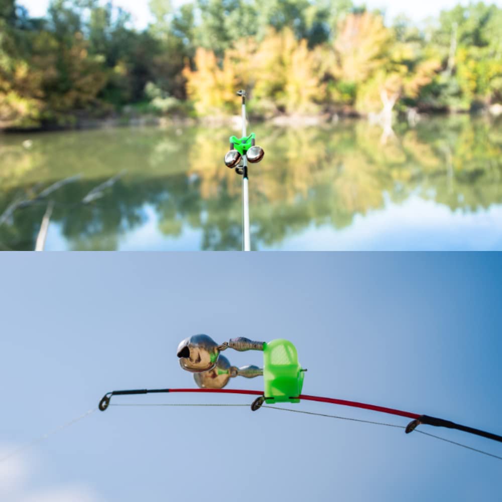 Clochette de Peche, 10 Pcs Alarme de Pêche, Cloche D'alarme de Pêche pour la Pêche en Mer Cannes à Pêche en Plein Air Accessoires de Pêche, Métal(Ton Vert et Argent)